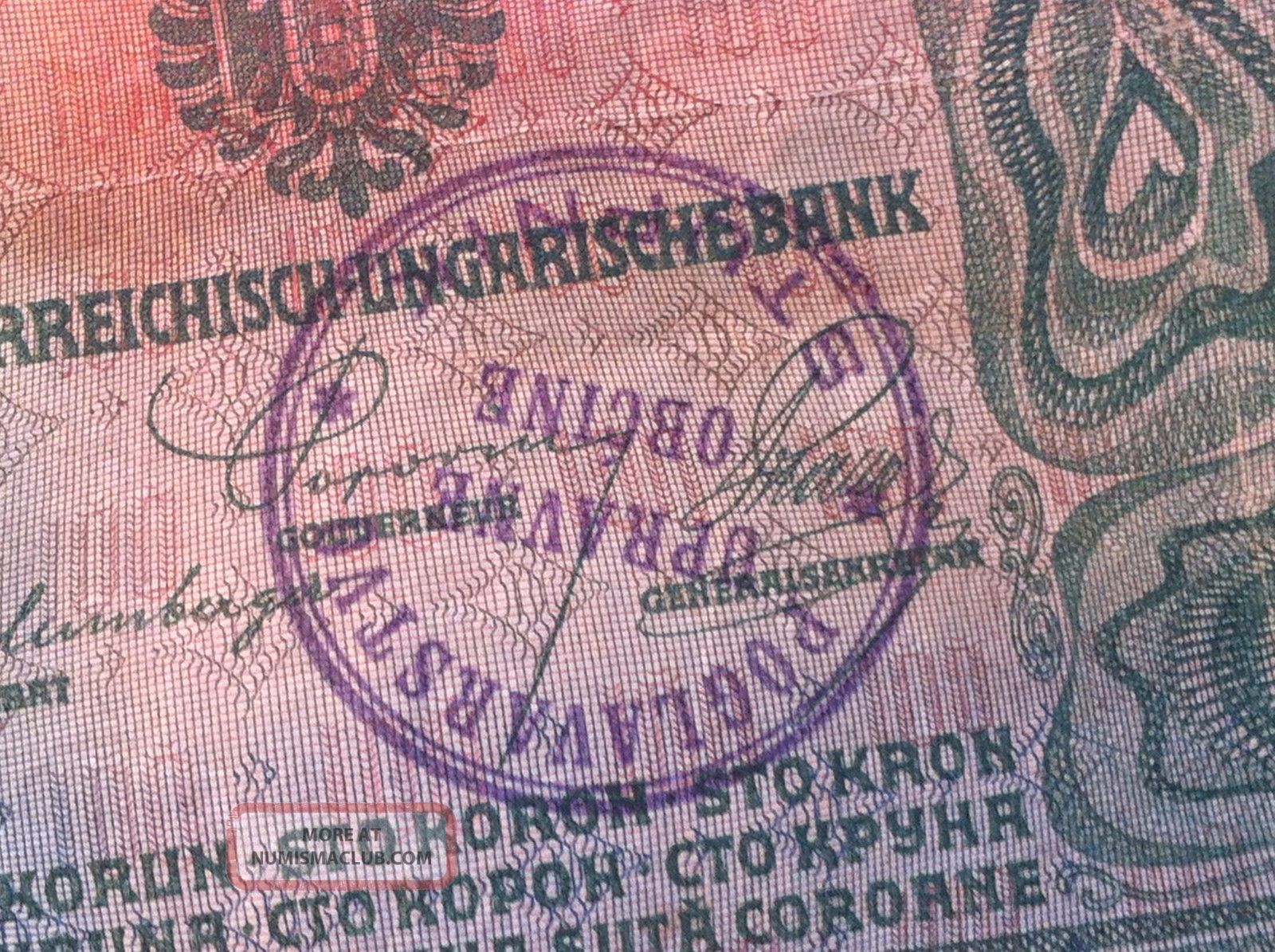 Rarre Banknote Croatia - 100 Krone 1912 - Hanstamp Poglavarstvo ObĆine U Stupnik Europe photo