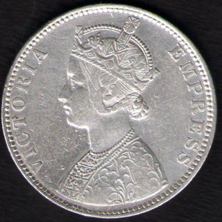 British India 1891 Victoria Empress One Rupee Silver Coin Rare Year photo
