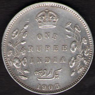 British India - 1903 - Edward Vii One Rupee Silver X - Fine Coin Ex - Rare Date photo