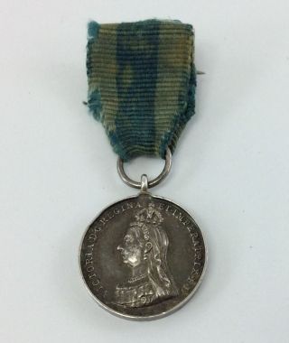 Spink & Son Silver Miniature 1887 Queen Victoria Golden Jubilee Medal,  Ribbon photo