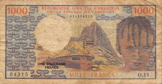 Cameroon 1000 Francs P 16c Series O.  13 Circulated Banknote photo