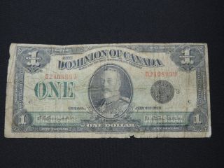 1923 $1 Dollar Bill Bank Note Canada D2408999 Black Seal Group 3 Dc - 25n G photo