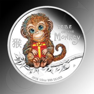 Tuvalu 2016 50 Cent Baby Monkey Year Of The Monkey Fine Silver Coin photo