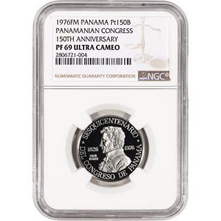 1976 Fm Panama Platinum Proof 150 Balboas - 150th Anniversary - Ngc Pf69 Ucam photo