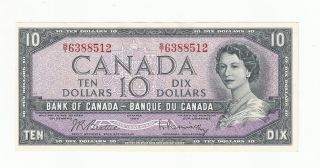 1954 Ten Dollar Canada Bank Note Beattie Rasminsky St6388512 Circulated photo