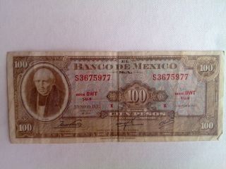 100 Peso Mexico Hidalgo 1973 Banknote Cir.  American Bn Co photo