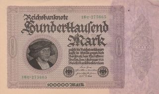 Germany - 100,  000 Mark - 1.  2.  1923 - P83a - Aef photo