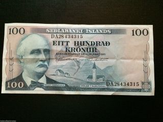 Iceland Old Banknote 100 Kronur L.  1961 P 44 photo