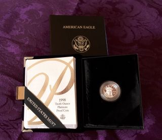 1998 1/10 Oz Platinum Proof American Eagle Coin With Box & photo