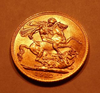 1912 King George Dragon British Gold Sovereign Coin - Au/unc Estate photo