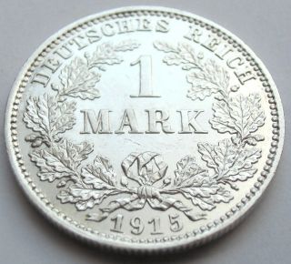 Rare Germany Empire 1 Mark Silver Coin 1915 E - 0.  900 Silver photo