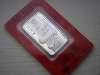 Solid Silver Bar 1 Troy Oz 2012 Year Of Dragon Pamp Suisse Assay Card Bu photo