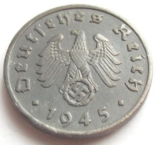 Xxrare German 3rd Reich 1945 A - 1 Reichspfennig Wwii Coin photo