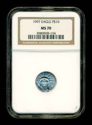 1997 P $10 Platinum Eagle 1/10 Oz Ngc Ms70 Rare photo