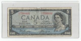 1954 Five Dollar Bank Note From Canada (devil ' S Face) photo