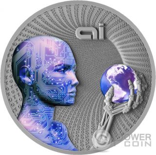 Artificial Intelligence Ai Code From The Future 2 Oz Silver Coin 2$ Niue 2016 photo