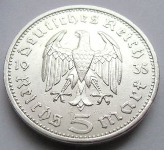 Antique Wwii Nazi German 1935 A 5 Reichsmark Silver Coin photo