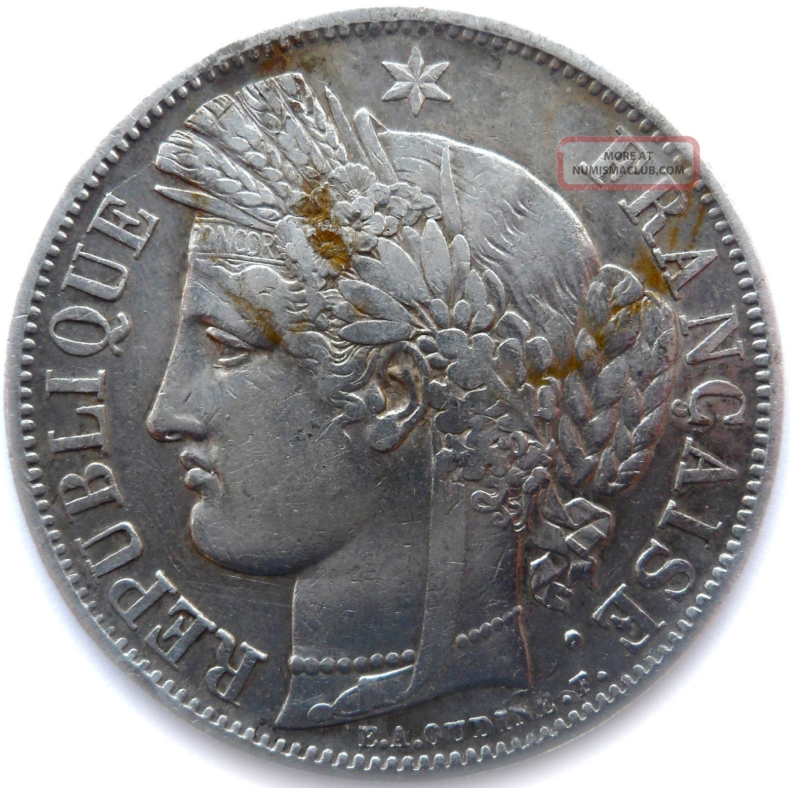 フランスのコイン、1849 年、パリ、5 フラン金属金ワーク ショップ セレス、グレード Vf, Europe photo