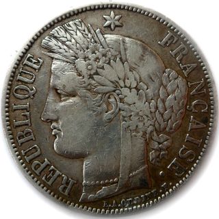 France Coin,  1850 A,  Paris,  5 Francs Silver,  Ceres,  Grade Vf, photo