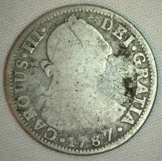 1787 Mexico 2 Reales Km 88.  2a Silver World Coin Charles Iii Yg photo