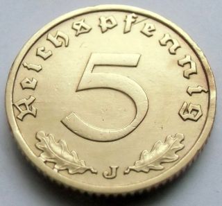 German 3rd Reich 1939 J - 5 Reichspfennig Wwii Coin photo