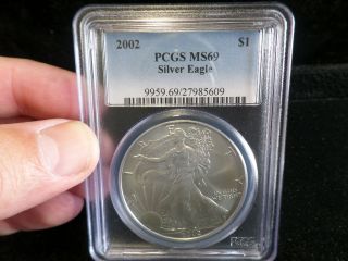 2002 United States American Silver Eagle Graded Ms69 Pcgs photo