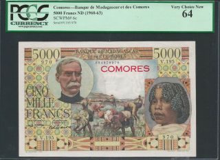 Comoros Nd (1960 - 63) P - 6 Pcgs Very Choice Unc 64 5000 Francs photo