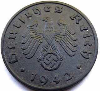 Ww2 German 1942 - A 1 Rp Reichspfennig 3rd Reich Zinc Nazi Coin (rl 195) photo