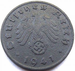 Ww2 German 1941 - D 1 Rp Reichspfennig 3rd Reich Zinc Nazi Coin (rl 196) photo