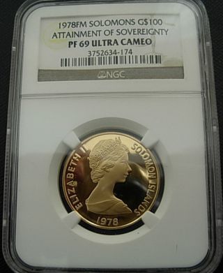 Solomon Islands 1978fm Gold $100 Ngc Pf - 69uc Attainment Of Sovereignty photo