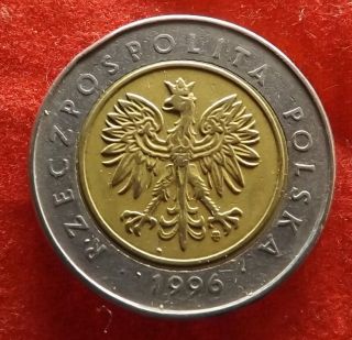 Poland 5 Zlotych 1996 Vf/xf Bimetallic Coin Y 284 (313) photo