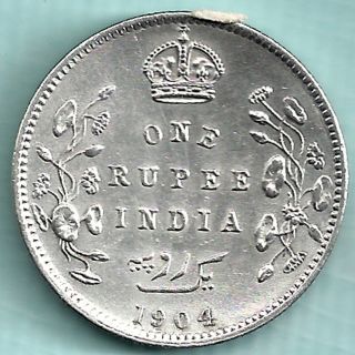 British India - 1904 - King Edward Vii - One Rupee - Rare Variety Silver Coin photo