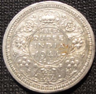 British India Half Rupee 1/2 Rupee King George Vi 1944 Silver Coin Rare photo