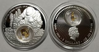 2016 Niue $5 California Gold Rush 1oz Proof Silver Coin W/24k Gold Leaf,  Box/coa photo