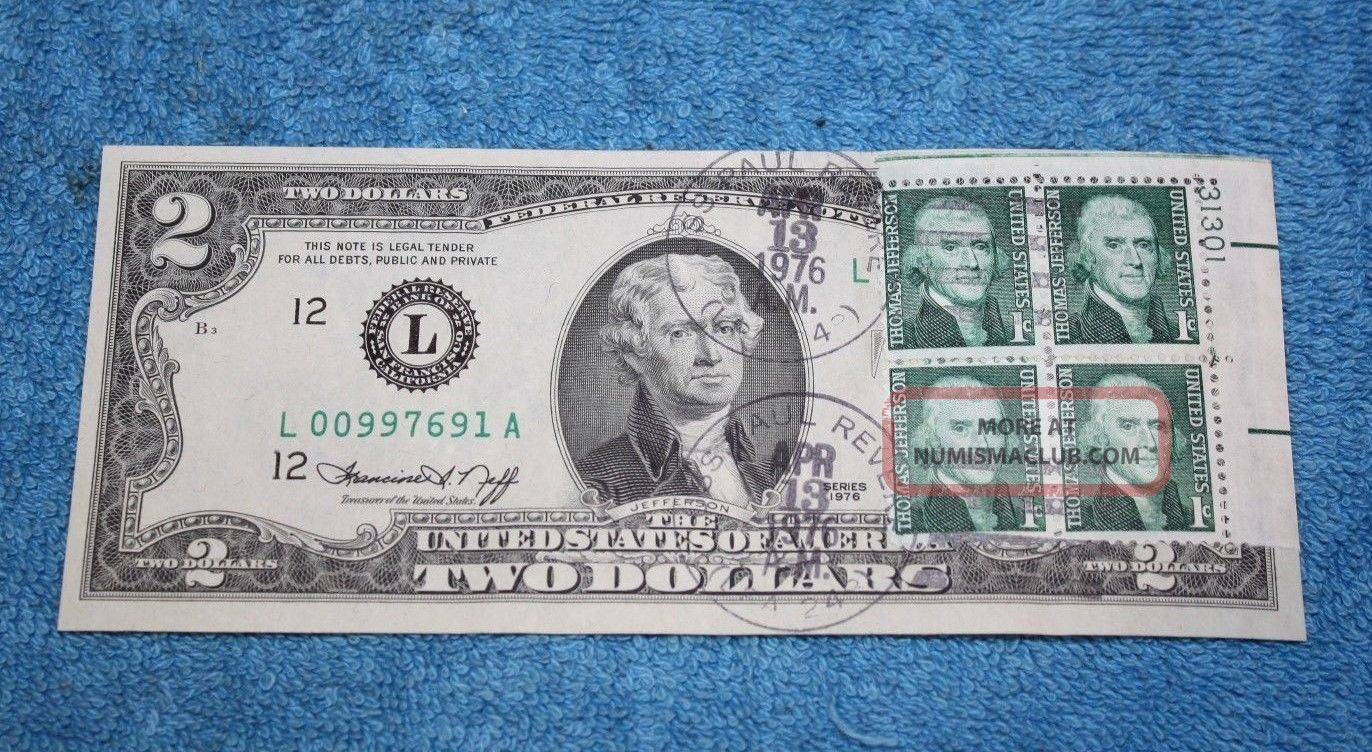 1976 $2 Bill Commemorative First Day Issue W Stamp,  Ss Paul Revere Small Size Notes photo