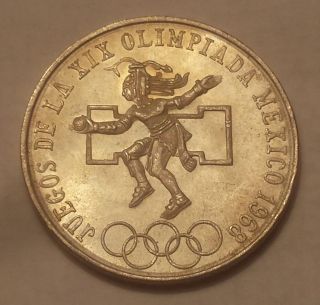 1968 Mexico 25 Pesos Olympics Silver Coin (72 Silver) photo