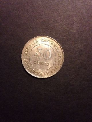 Straits Settlements 1920 50 Cent Half Dollar Silver Coin photo