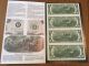 Series 1976 Sheet Of 4 Uncut/uncirculated $2 Dollar Bills Small Size Notes photo 1
