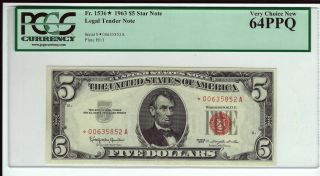 Fr.  1536 1963 $5 Star Legal Tender Note Pcgs Very Choice 64ppq photo