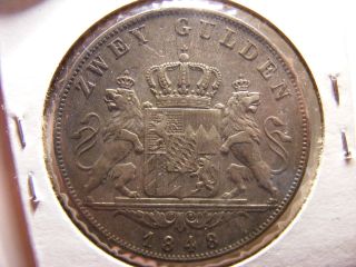 German States Bavaria 2 Gulden,  1848,  Vf,  Km 819 photo