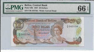 Belize,  Central Bank - $20,  1987.  Pmg 66epq.  Rare. photo