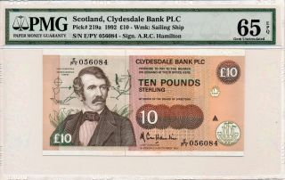 Clydesdale Bank Plc Scotland 10 Pounds 1992 Pmg 65epq photo