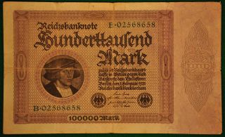 1923 Germany 100,  000 Mark Reichsbanknote photo