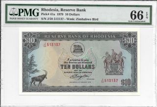 Rhodesia,  Reserve Bank - $10,  1979.  Pmg 66epq. photo
