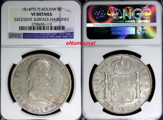Bolivia Silver Ferdinand Vii 1814 Pts Pj 8 Reales Ngc Vf Details Km 84 photo