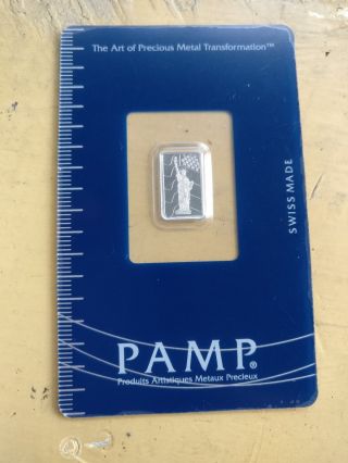 1 Gram Platinum Bar - Pamp Suisse - Liberty - 999.  5 Fine In Assay 179 photo