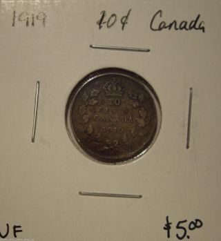 Canada George V 1919 Silver Ten Cents - Vf photo