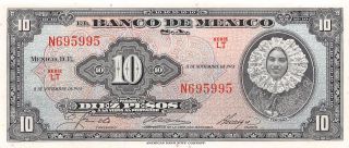 Mexico 10 Pesos 8.  11.  1961 Series Lt Prefix N Uncirculated Banknote Ns2r photo