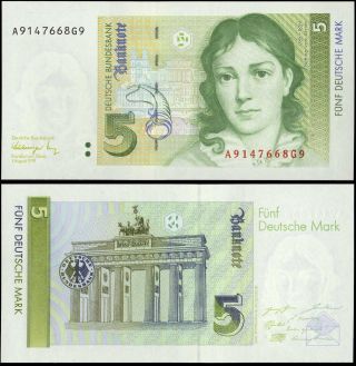 Germany Federal Republic Paper Money 5 Marks 1991 P - 37 Unc Brandenburg Gate photo