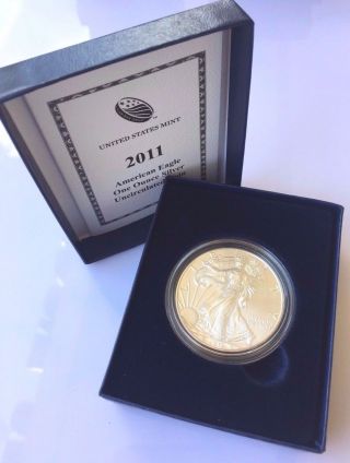 2011 - W American Silver Eagle Uncirculated Burnished Finish.  999 With - Box - photo